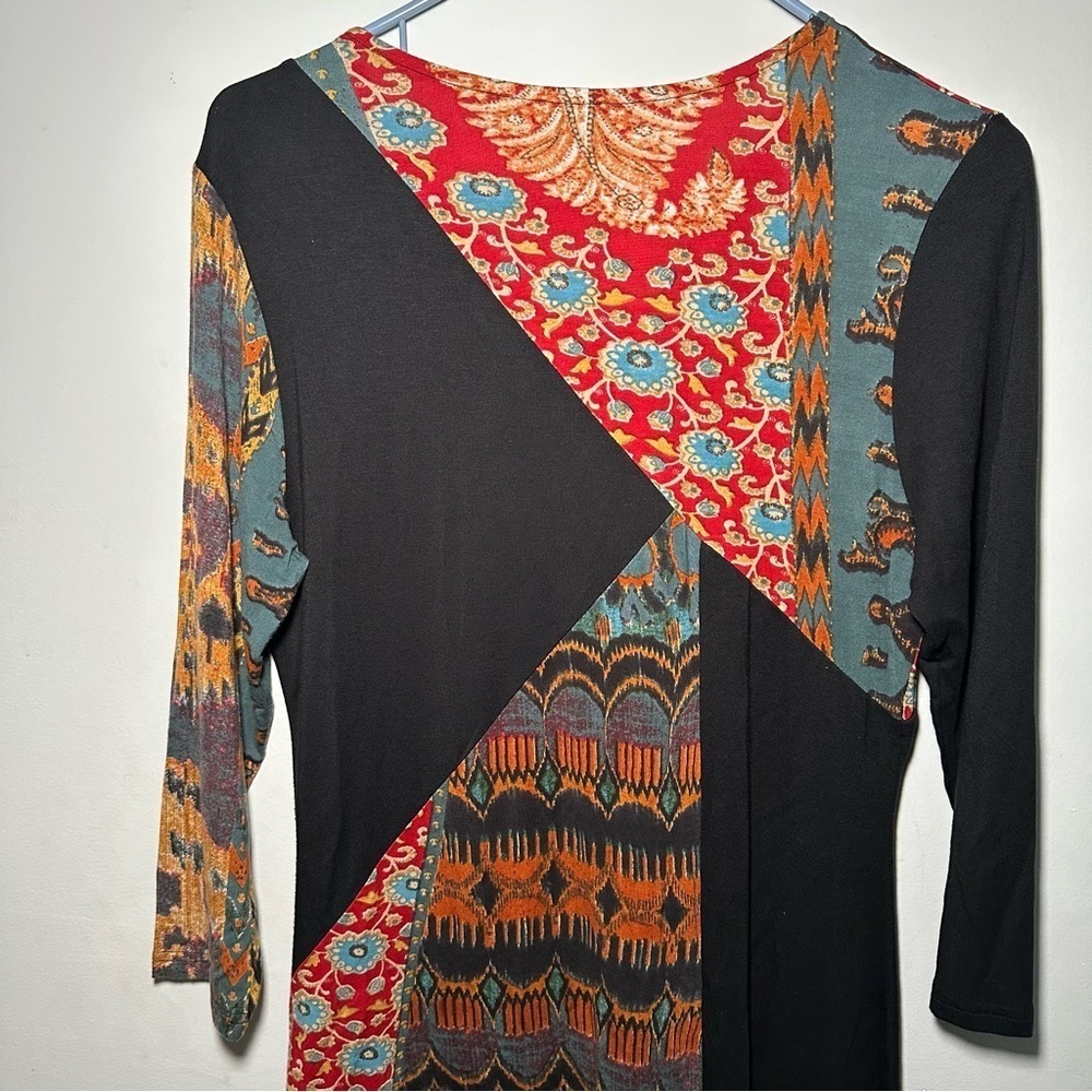 Parsley & Sage Asymmetrical Artsy Lagenlook Patchwork Textured Longline Tunic S - Picture 13 of 15